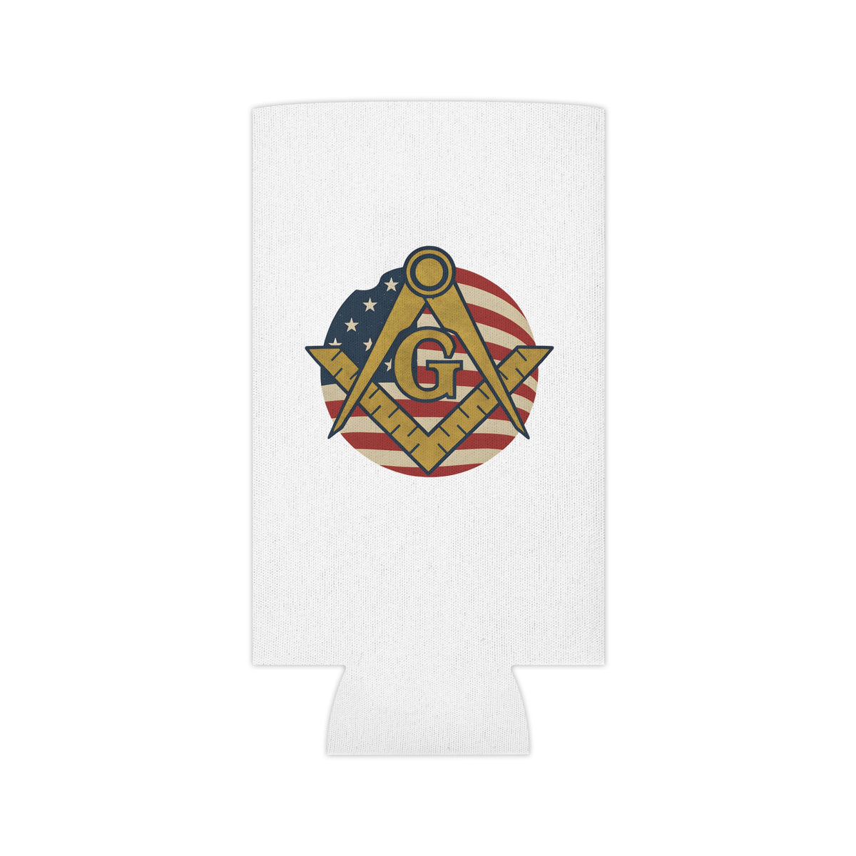 Master Mason Blue Lodge Can Cooler - Square & Compass G US Flag - Bricks Masons