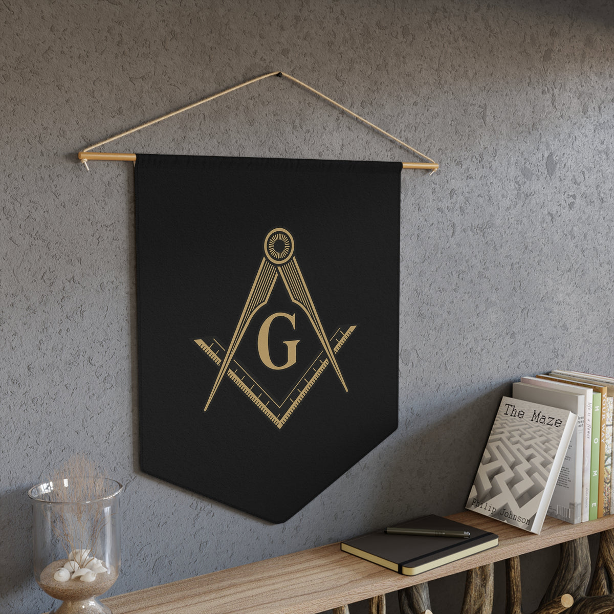Master Mason Blue Lodge Pennant - Golden Square & Compass with G - Bricks Masons