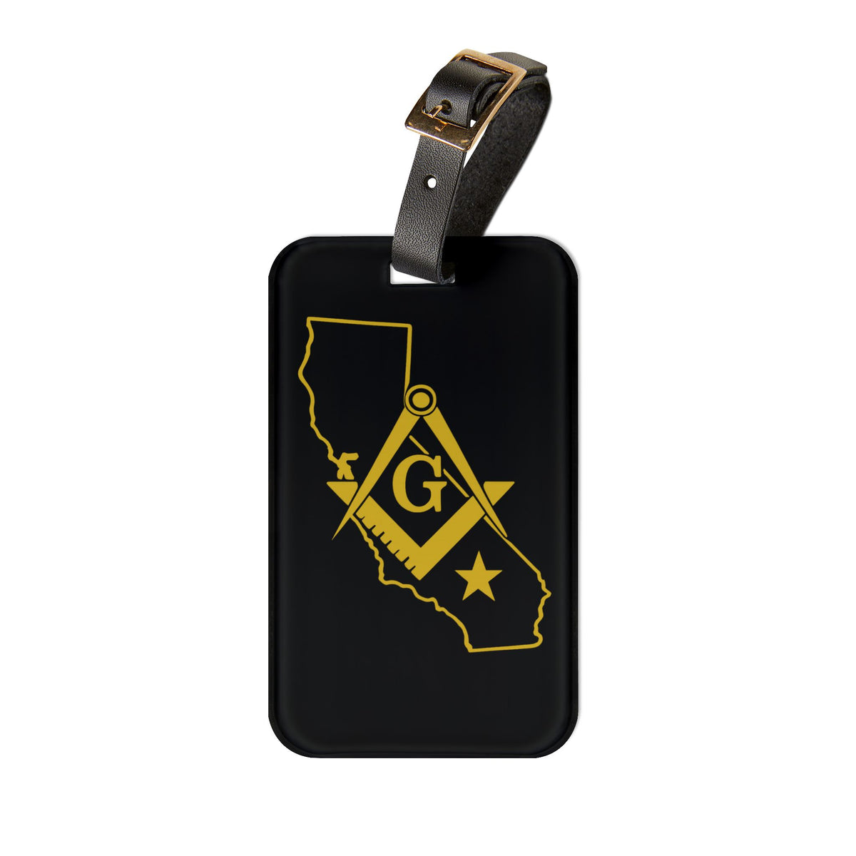 Master Mason Blue Lodge Luggage Tag - California Mason With Black Leather Strap - Bricks Masons