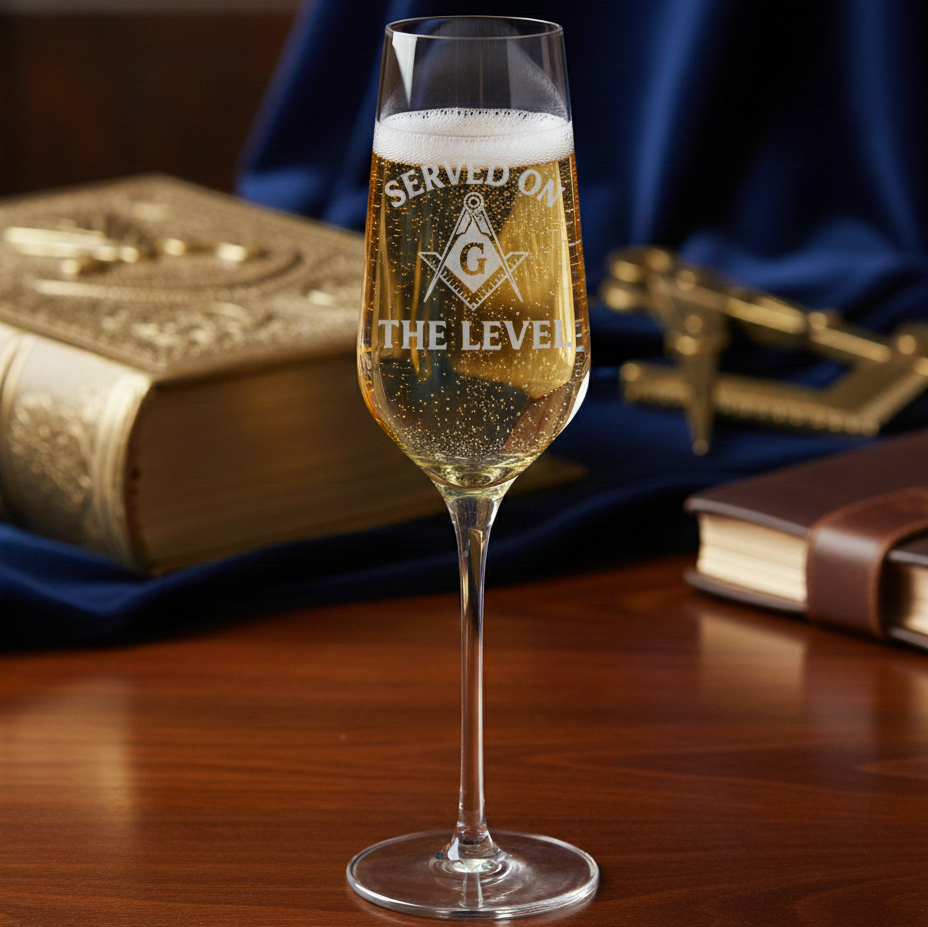 Master Mason Blue Lodge Champagne Flute - Square & Compass G Served On The Level