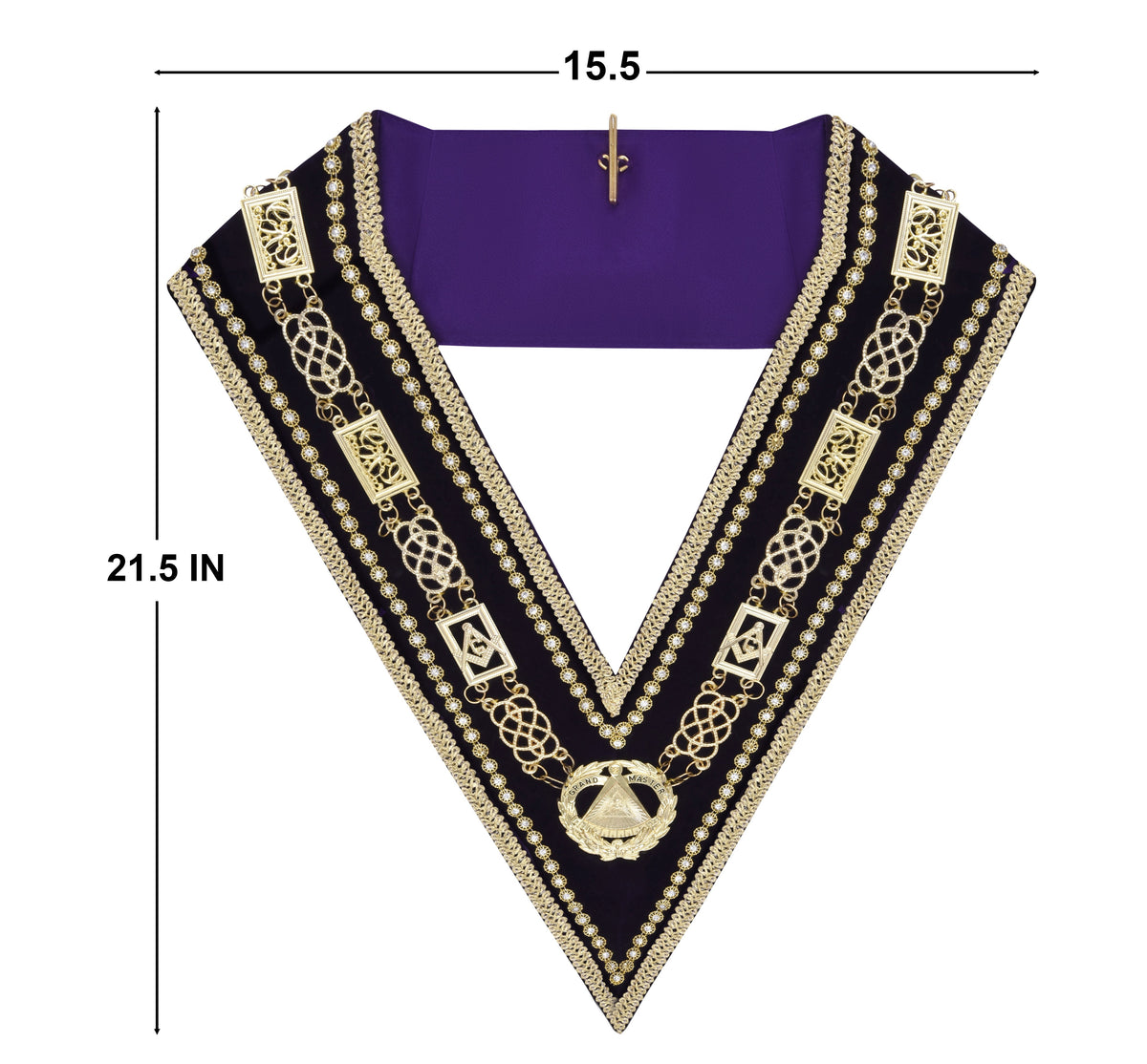 Grand Master Blue Lodge Chain Collar - Gold Plated Chain Purple Velvet - Bricks Masons