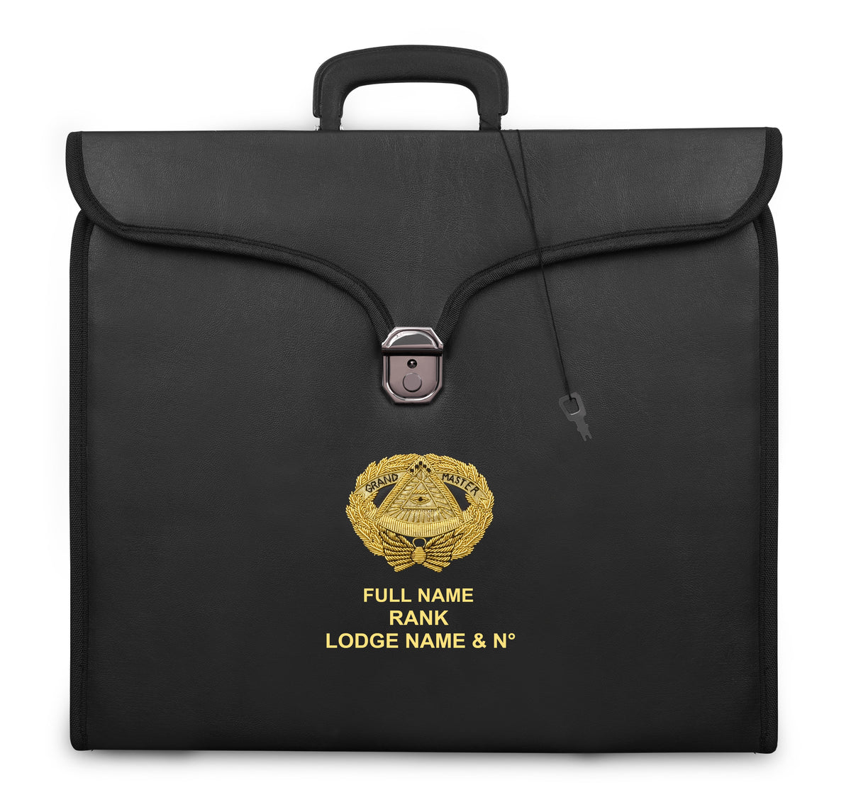 Grand Master Blue Lodge Apron Case - Personalized Black Imitation Leather MM, WM, Provincial - Bricks Masons
