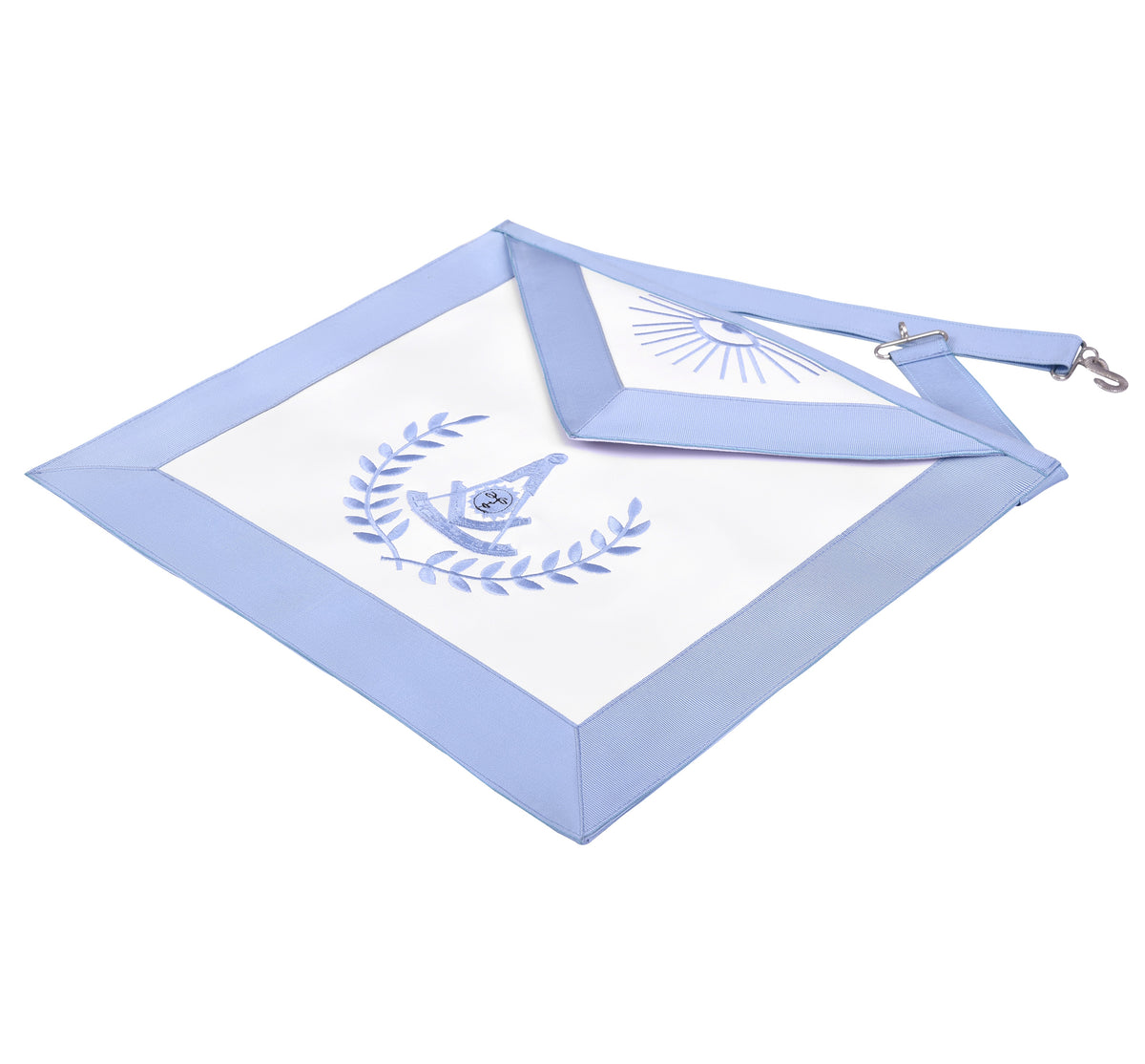 Past Master Blue Lodge Apron - Light Blue Grosgrain Ribbon With Wreath - Bricks Masons