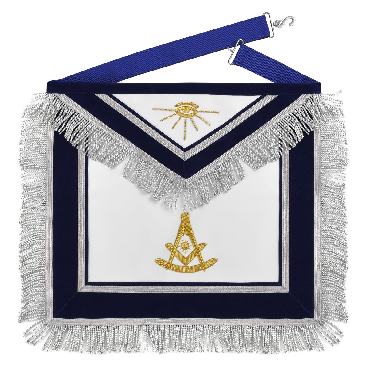 Past Master Blue Lodge Apron - Hand Embroidery Gold Bullion With Silver Braid Fringe - Bricks Masons