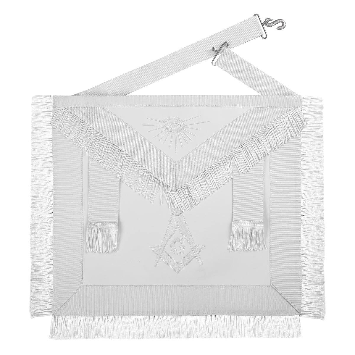 Master Mason Blue Lodge Apron - All White Hand Threaded Silk - Bricks Masons