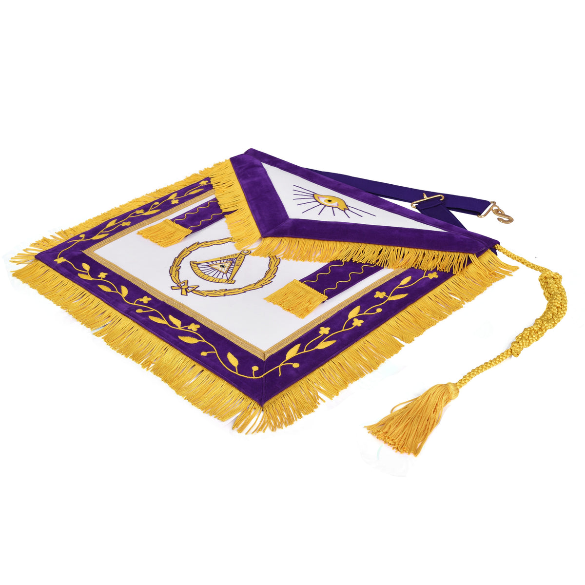 Grand Master Blue Lodge Apron - Purple Velvet With Yellow Fringe & Tassels - Bricks Masons