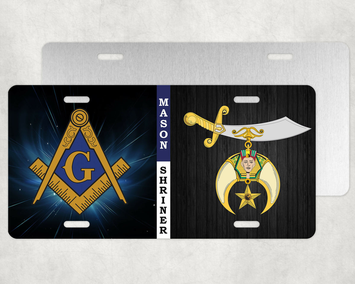 Shriners Master Mason Blue Lodge License Plate Frame - Lightweight Aluminium Black Color - Bricks Masons