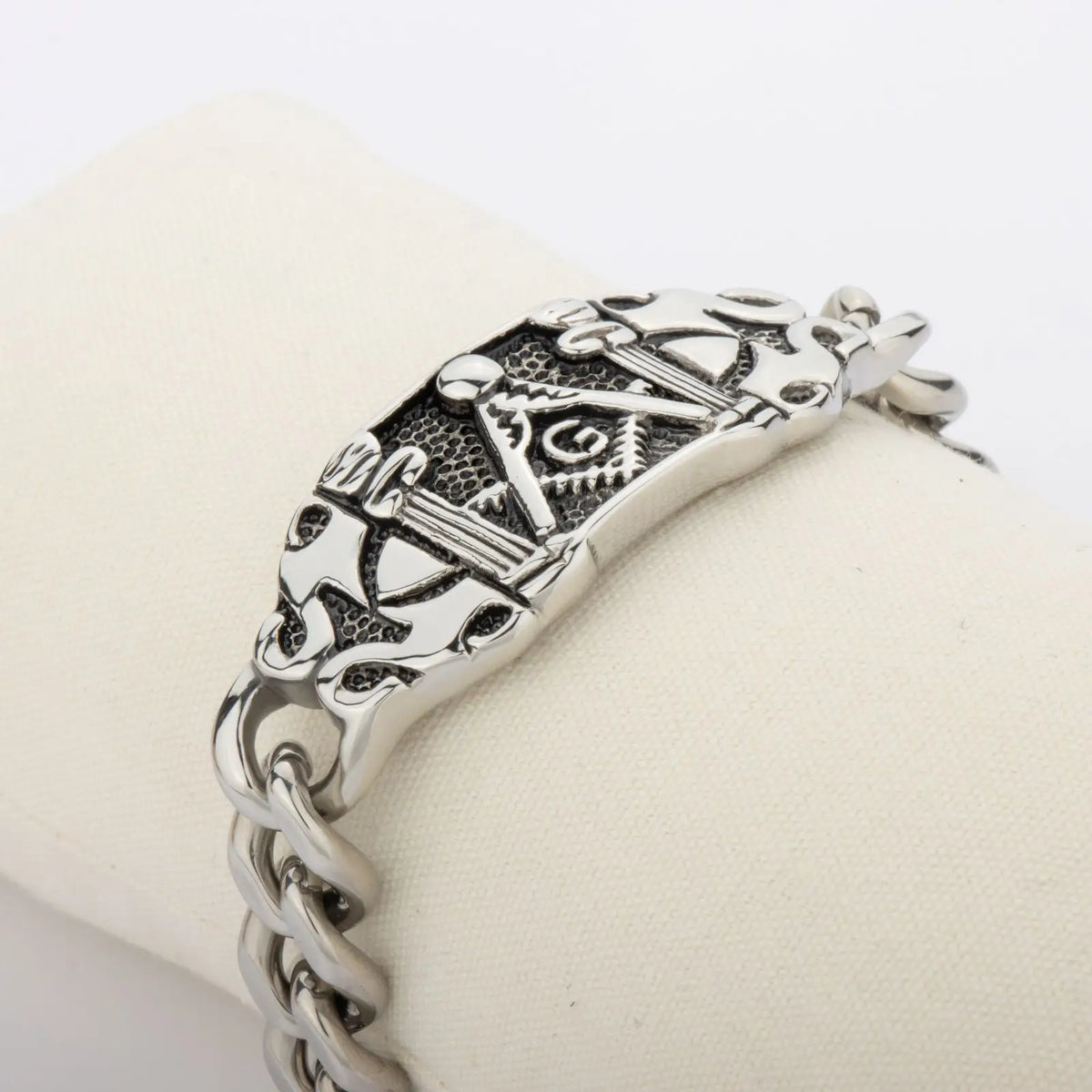 Master Mason Blue Lodge Bracelet - Silver Stainless Steels Square & Compass G - Bricks Masons