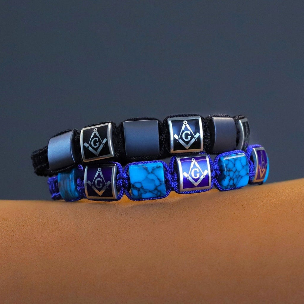 Master Mason Blue Lodge Bracelet - Handcrafted Blue & Black Enamel - Bricks Masons
