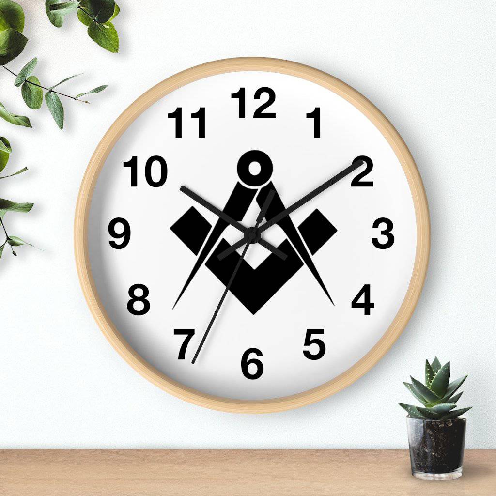 Master Mason Blue Lodge Clock - Square & Compass Wooden Frame - Bricks Masons