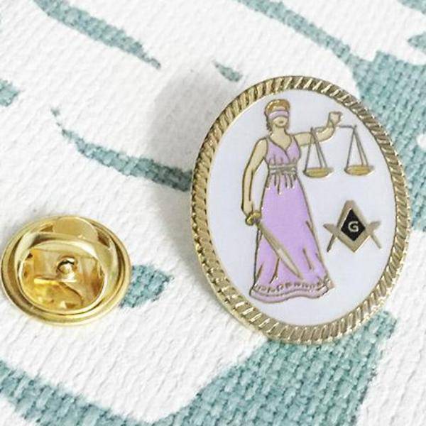 Master Mason Blue Lodge Lapel Pin - Lawyer Justice Lady - Bricks Masons