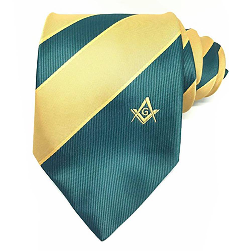 Master Mason Blue Lodge Necktie - Green & Yellow with Square & Compass G - Bricks Masons