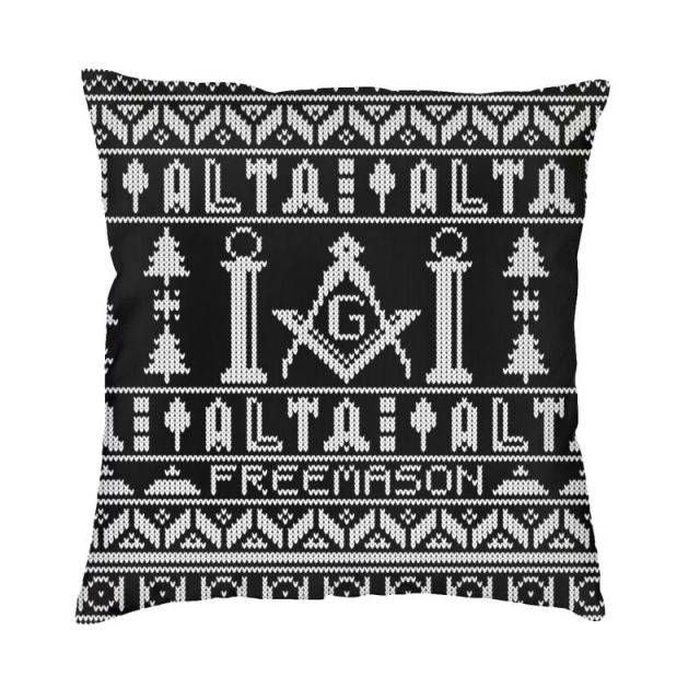 Master Mason Blue Lodge Pillowcase - Black & Gray With Pillars - Bricks Masons