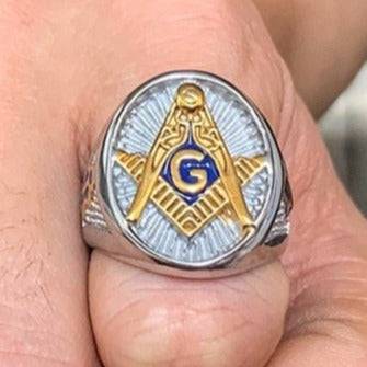 Master Mason Blue Lodge Ring - Compass and Square G Stainless Steel - Bricks Masons