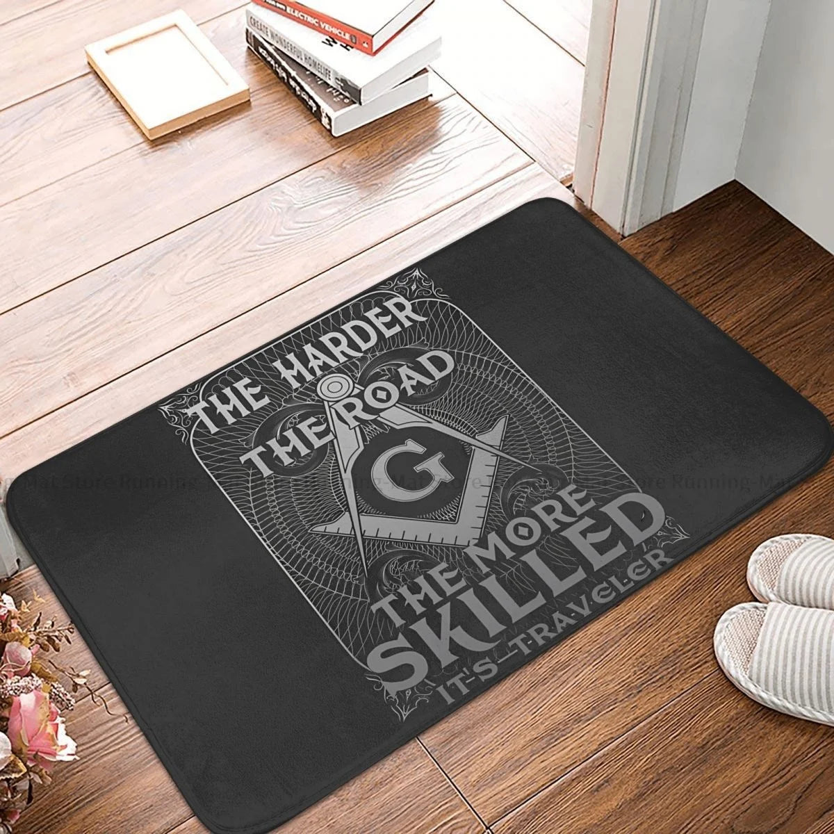 Master Mason Blue Lodge Rug - Non-Slip Traveler Mason Square Compass - Bricks Masons