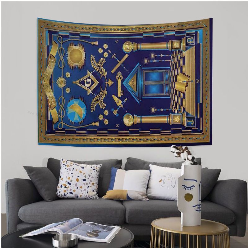 Master Mason Blue Lodge Tapestry - Square and Compass with G Printed Large Wall - Bricks Masons