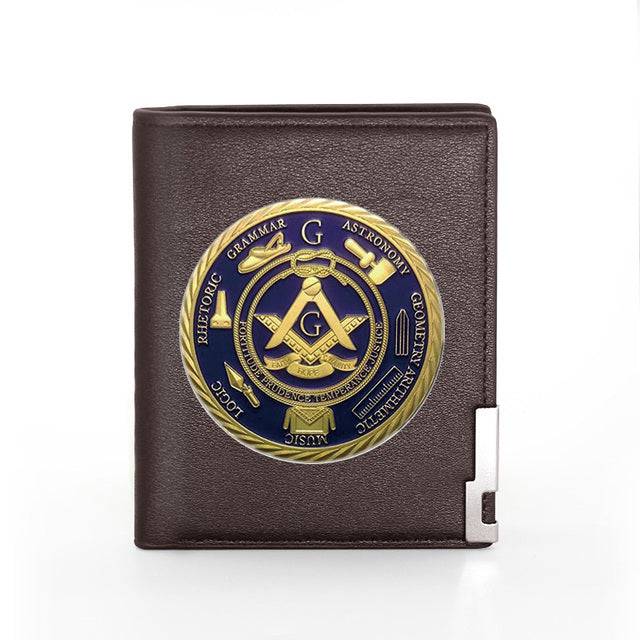 Master Mason Blue Lodge Wallet - Round Design Square & Compass G - Bricks Masons