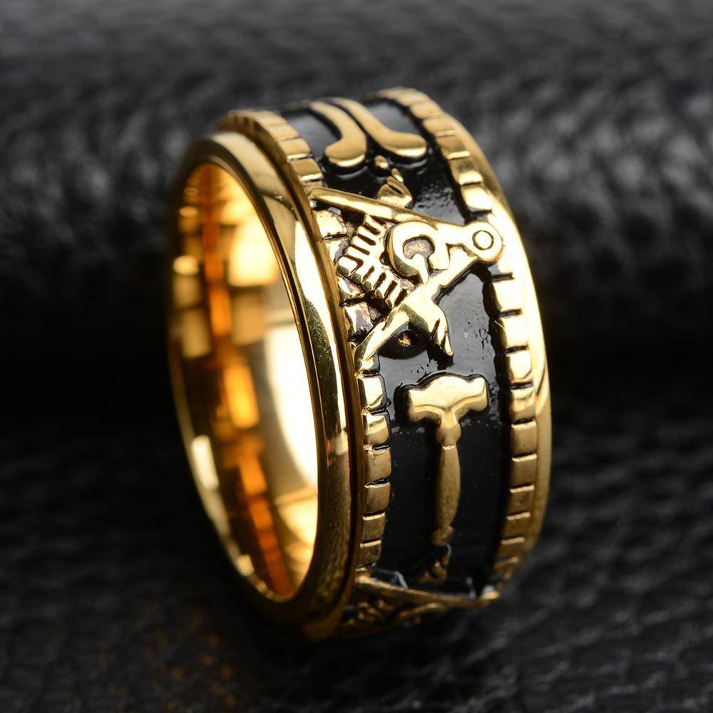 Master Mason Blue Lodge Ring - Rotatable Compass and Square G (Various Colors) - Bricks Masons