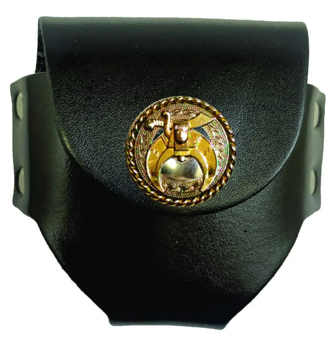 Shriners Snuff Can Holder - Genuine Leather with Snap Closure - Bricks Masons