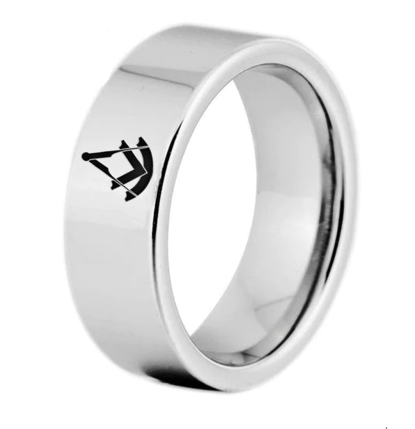 Past Master Blue Lodge Ring - Silver Color Pipe Cut Tungsten - Bricks Masons