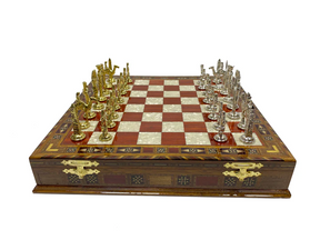 Order Of Malta Chess Set - Wood Mosaic Pattern - Bricks Masons