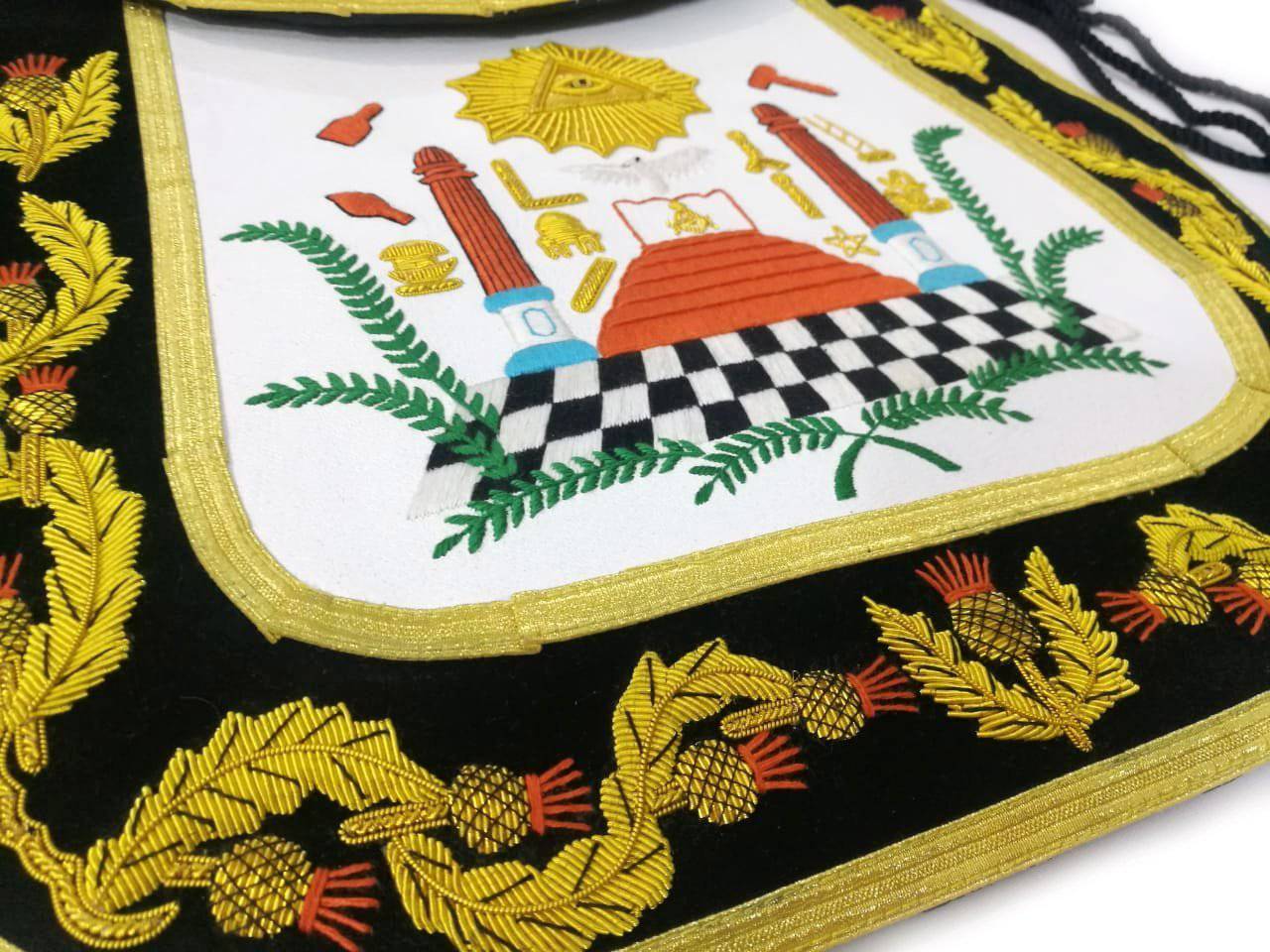 Past Master Blue Lodge Apron - Black Chenille with Gold Braid