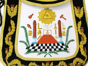 Past Master Blue Lodge Apron - Black Chenille with Gold Braid