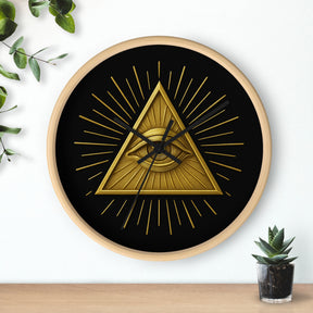 Eye of Providence Clock - Sacred Triangle Eye Emblem on Wooden Frame - Bricks Masons