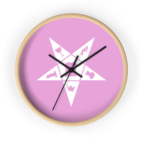 OES Clock - Wood Frame with White OES Emblem on Pink Dial - Bricks Masons