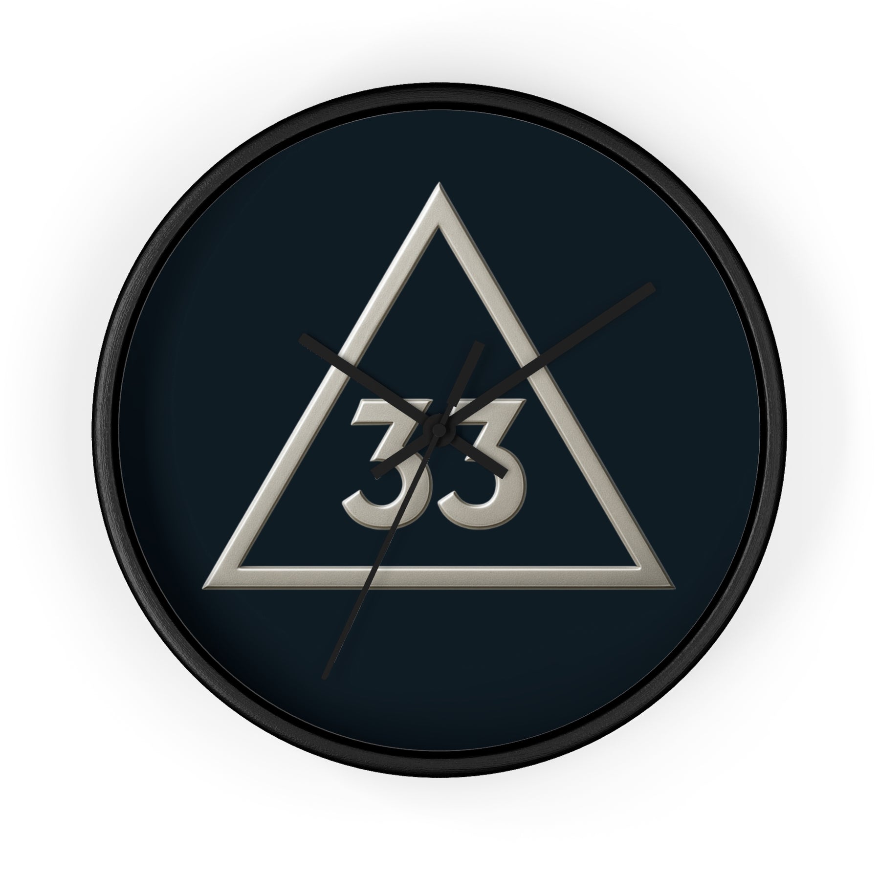 33rd Degree Scottish Rite Clock - Silver Triangle with 33 on Wooden Frame - Bricks Masons