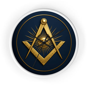 Master Mason Blue Lodge Clock - Wood Frame with Eye Square & Compass Symbol - Bricks Masons