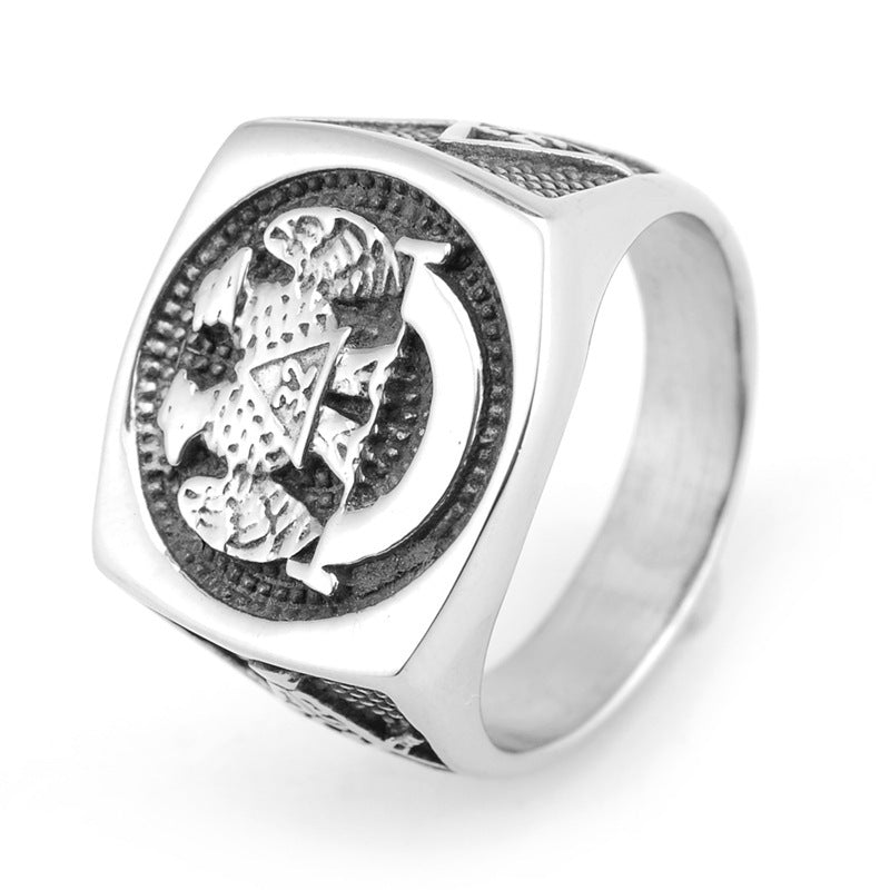 32nd Degree Scottish Rite Ring - Double Headed Eagle Retro Silver Titanium Steel - Bricks Masons