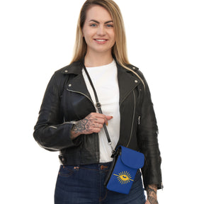 Knights of the All Seeing Eye Cell Phone Wallet - Blue Microfiber Leather With Gold Eye - Bricks Masons