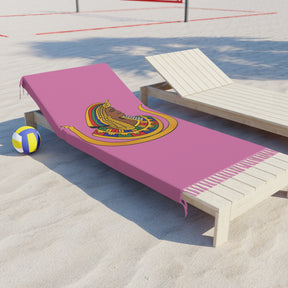 DOI Towel - Pink Polyester With Knotted Tassels Beach Cloth - Bricks Masons