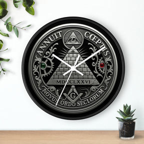 Master Mason Blue Lodge Clock - S&C with Pyramid & All Seeing Eye Latin Motto - Bricks Masons