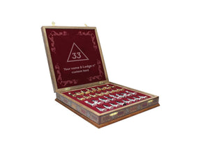 32nd Degree Scottish Rite Chess Set - Wings Down Wood Mosaic Pattern - Bricks Masons