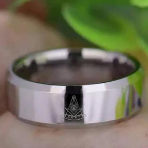 Past Master Blue Lodge California Regulation Ring - Silver Beveled Tungsten Personalizable - Bricks Masons