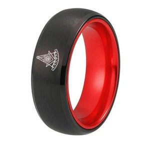 Past Master Blue Lodge California Regulation Ring - Black Tungsten With Red Aluminum Inlay Personalizable - Bricks Masons