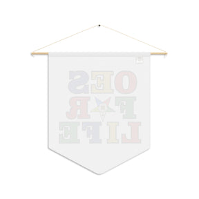 OES Pennant - OES for Life on White Polyester Twill With Wooden Dowel - Bricks Masons