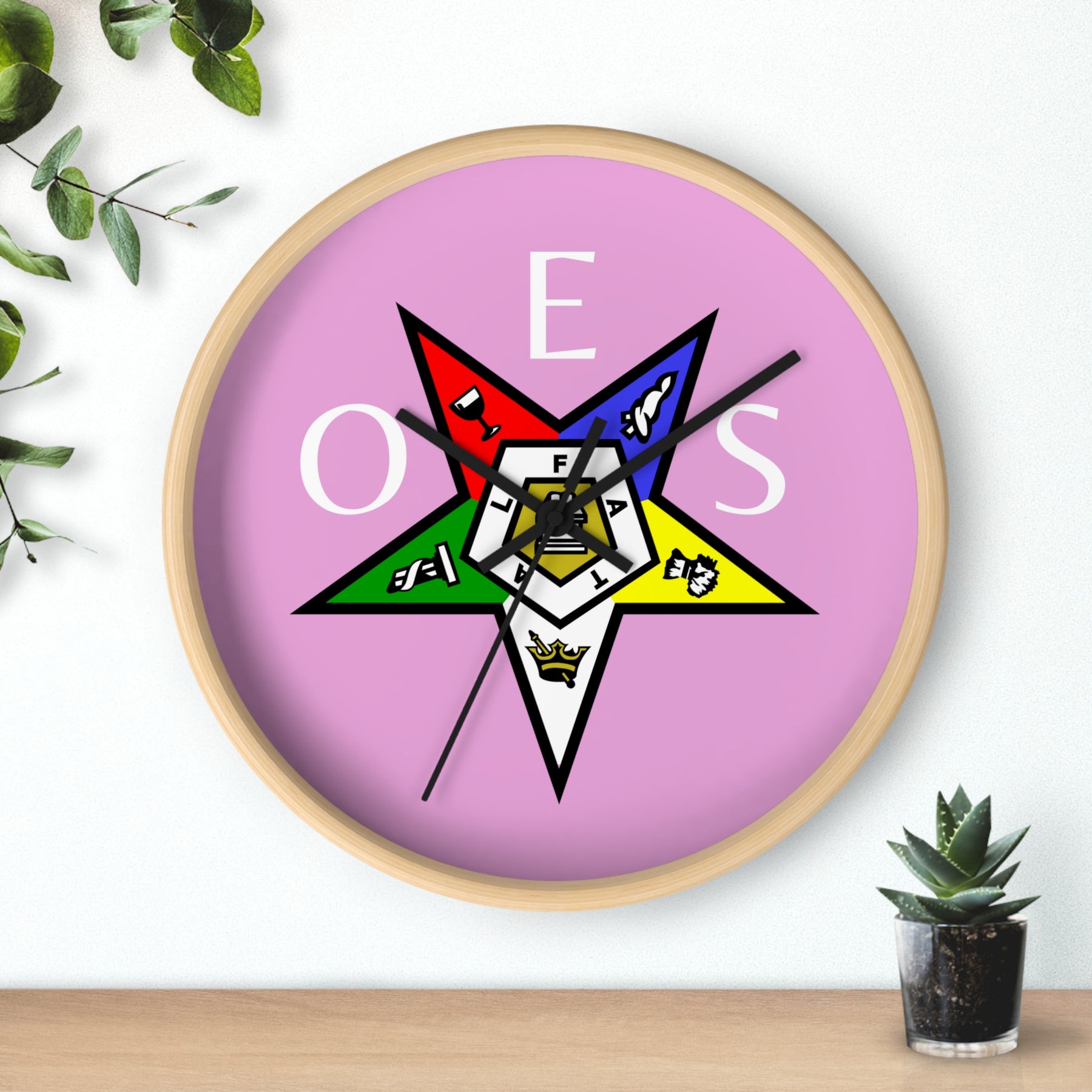 OES Clock - Pink Dial with OES Emblem and Inscription - Bricks Masons