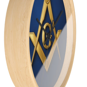 Master Mason Blue Lodge Clock - S & C Emblem on Elegant Wooden Frame - Bricks Masons