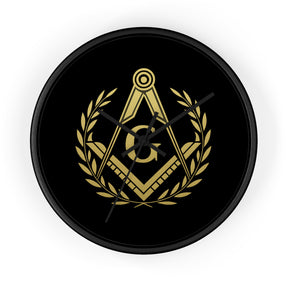 Master Mason Blue Lodge Clock - Wreath with Square & Compass G in Wooden Frame - Bricks Masons