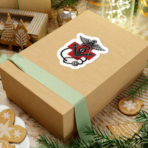 Master Mason Blue Lodge Sticker Decal - Kiss-Cut Red Medical Cross - Bricks Masons