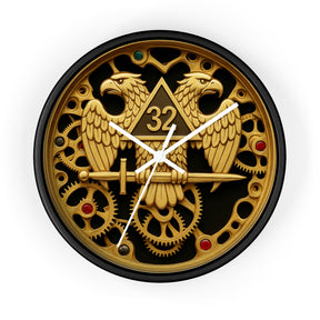 32nd Degree Scottish Rite Clock - Double Headed Eagle with Open Gear - Bricks Masons