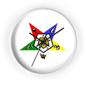 OES Clock - White Dial with Star Emblem in Wooden Frame - Bricks Masons