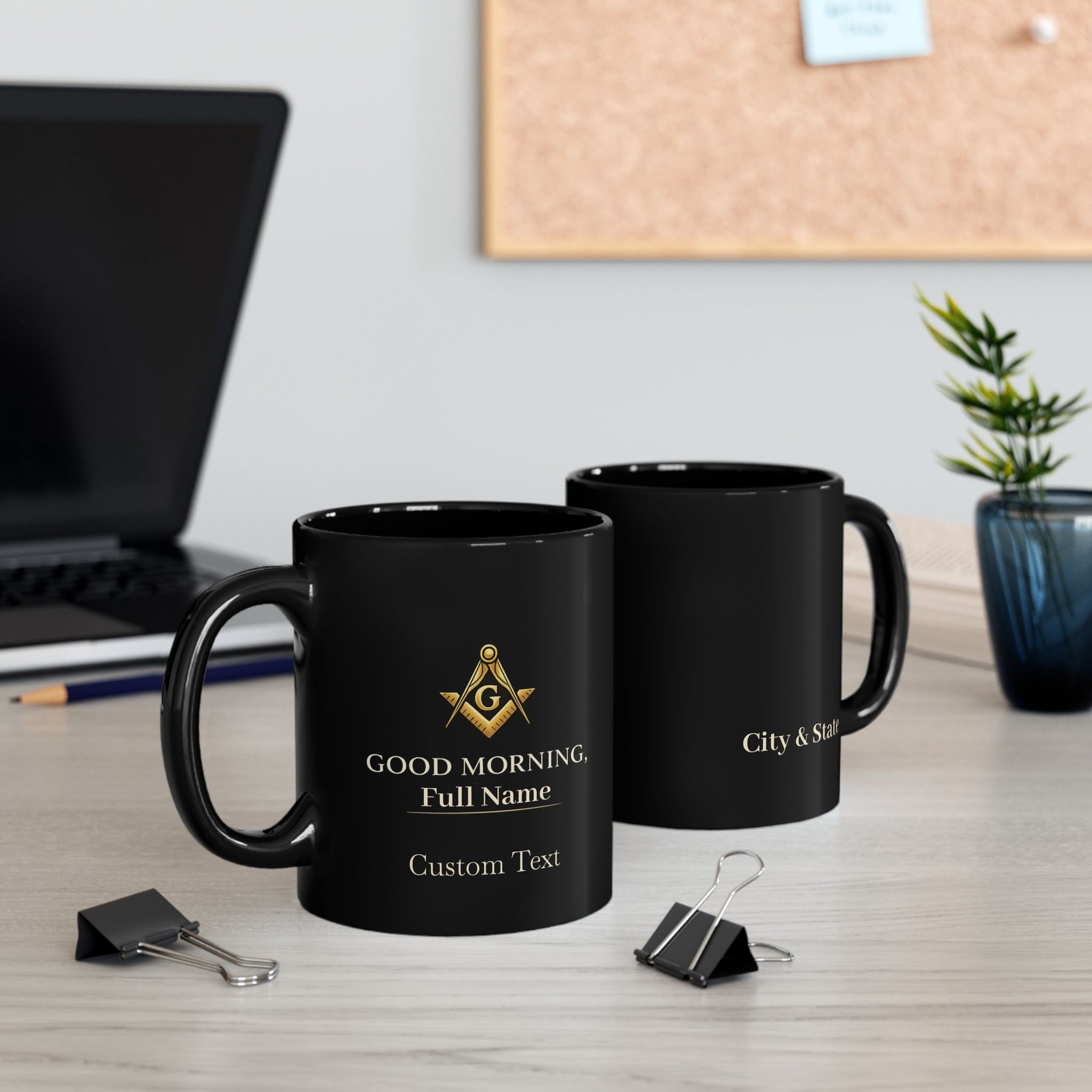 Master Mason Blue Lodge Mug - S&C G Good Morning with Customization - Bricks Masons