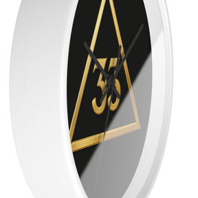 33rd Degree Scottish Rite Clock - Golden Triangle 33 Emblem on Wood Frame - Bricks Masons
