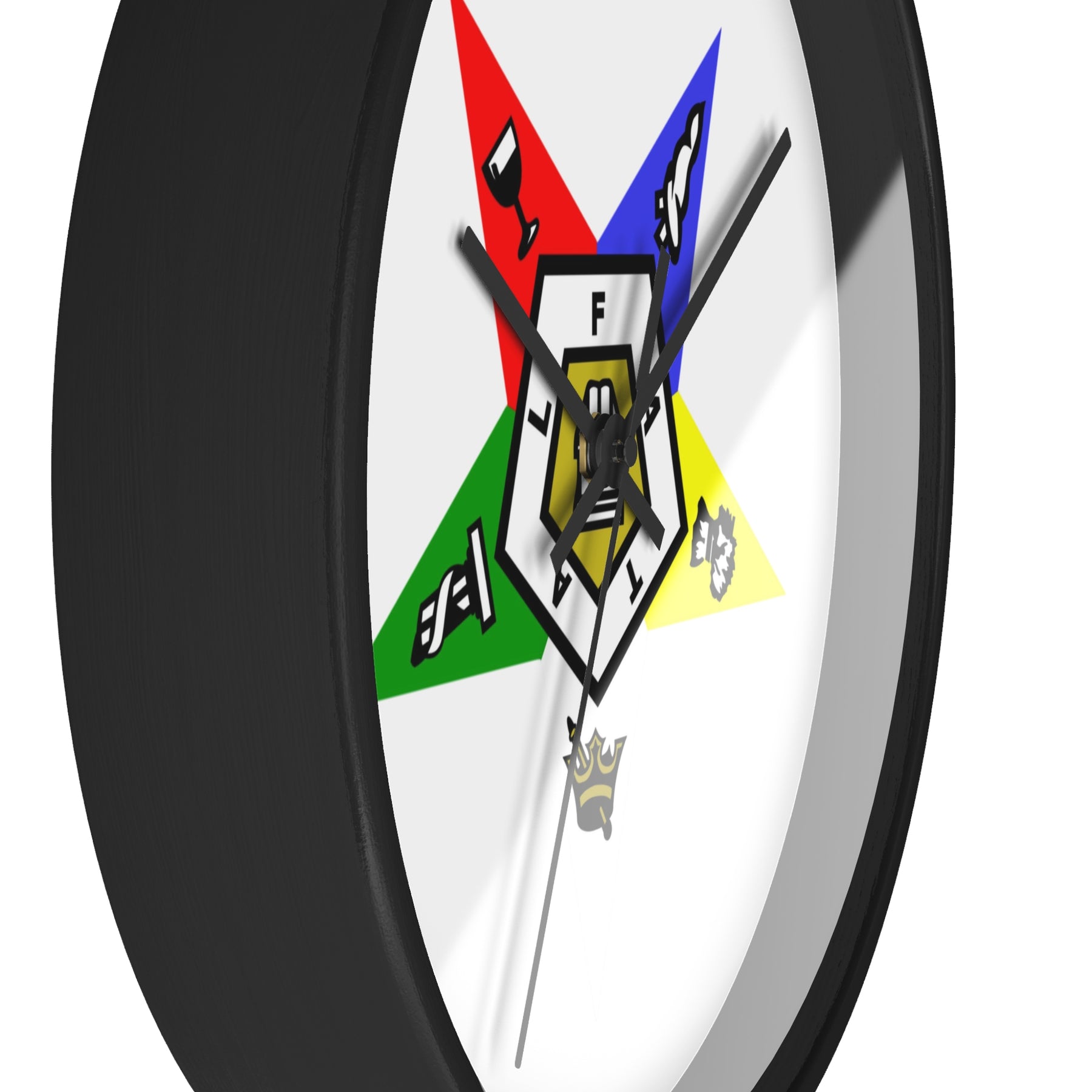 OES Clock - White Dial with Star Emblem in Wooden Frame - Bricks Masons