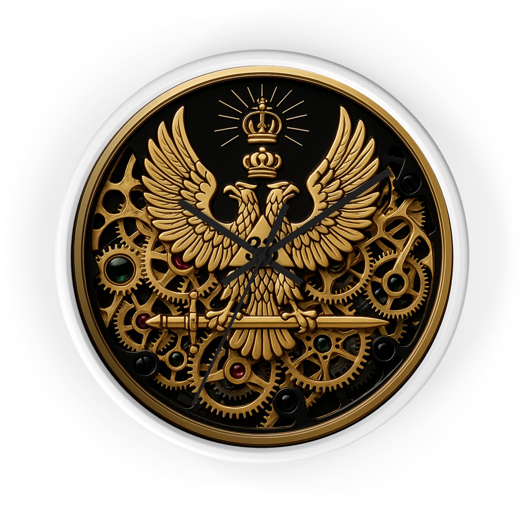 33rd Degree Scottish Rite Clock - Open Gear Eagle on Wood Frame With Plexiglass Face - Bricks Masons