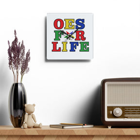 OES Clock - OES FOR LIFE with Star Emblem on Acrylic Square - Bricks Masons